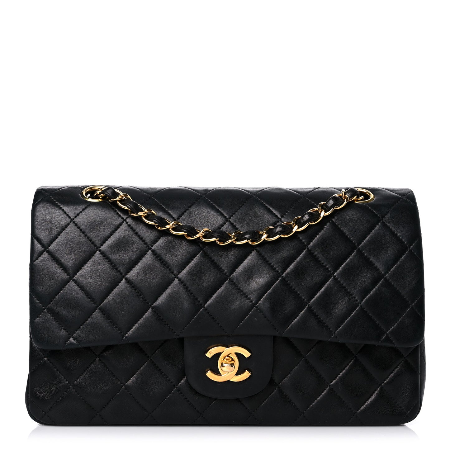Lambskin Quilted Medium Double Flap Black