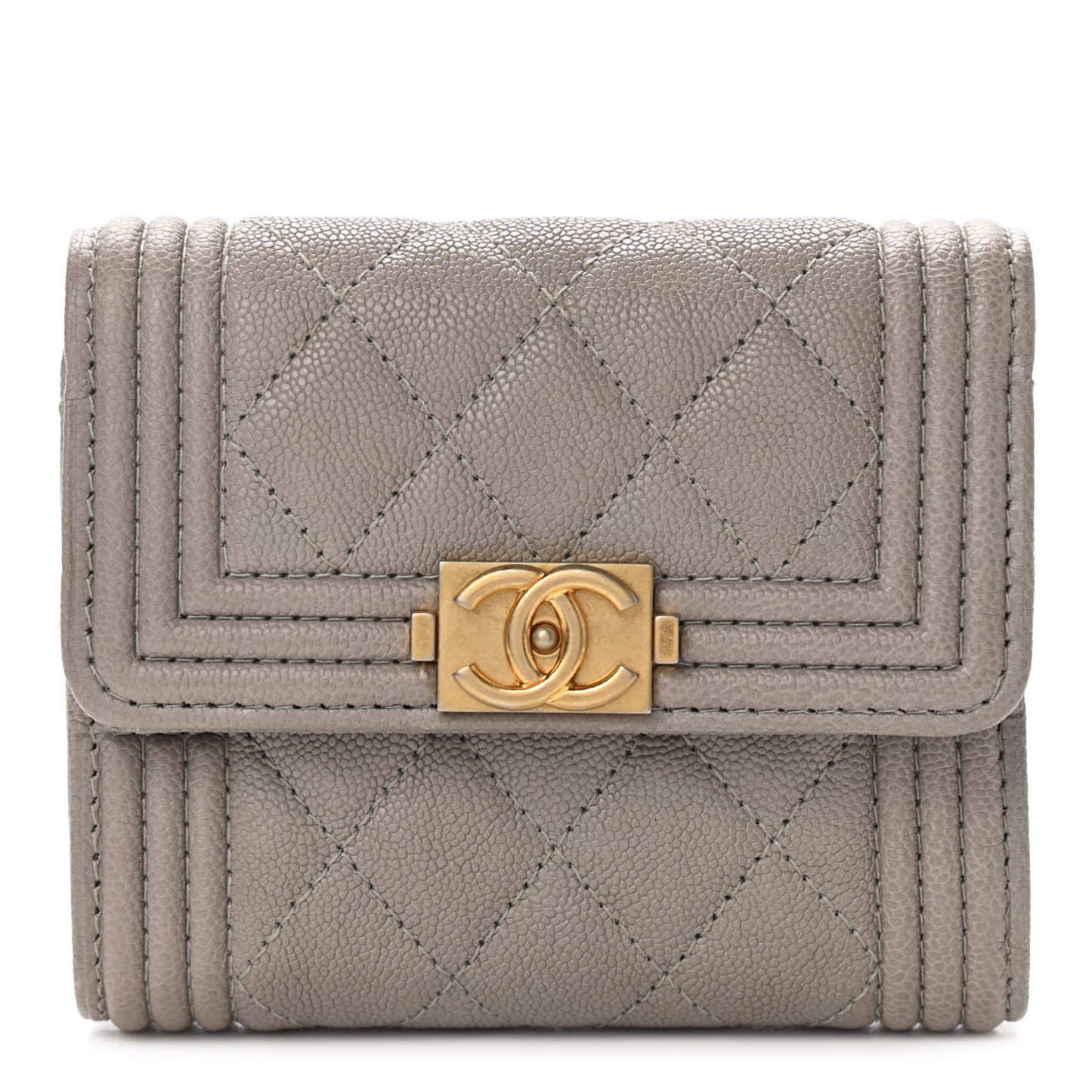 Caviar Quilted Compact Boy Flap Wallet Grey