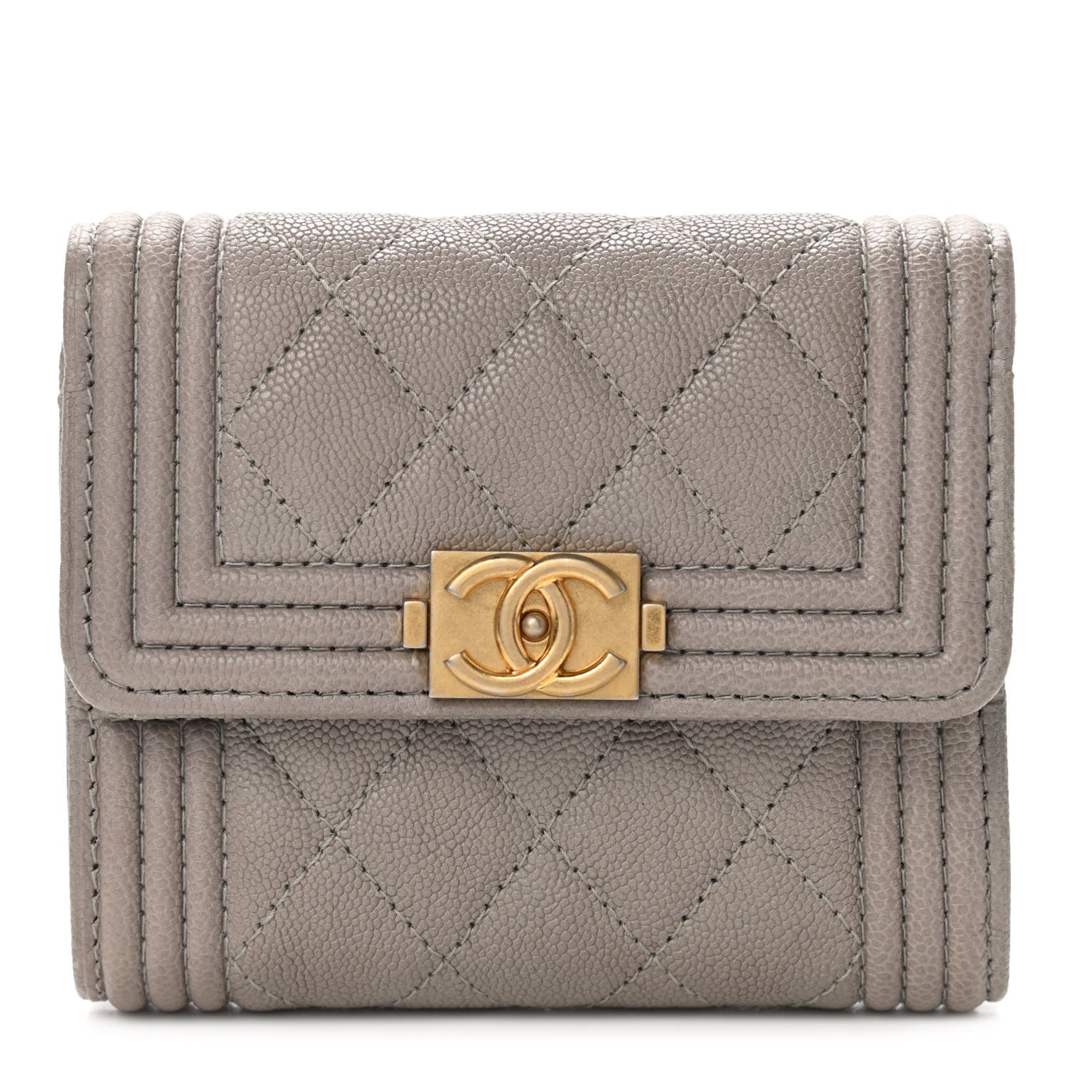 Chanel Caviar Quilted Compact Boy Flap Wallet Grey 1 of 7