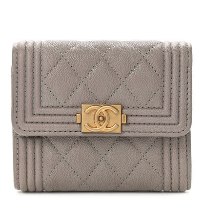 Chanel Caviar Quilted Compact Boy Flap Wallet Grey 1 of 7