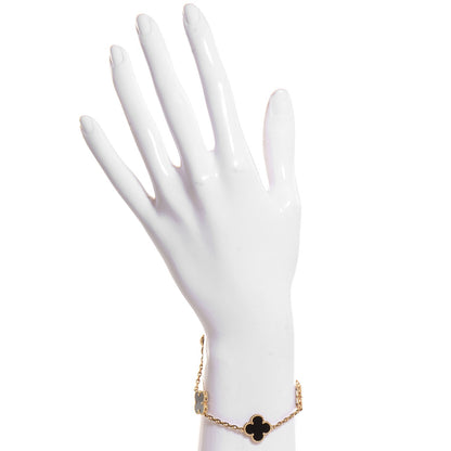 Van Cleef & Arpels 18K Yellow Gold Black Onyx 5 Motifs Vintage Alhambra Bracelet 2 of 8