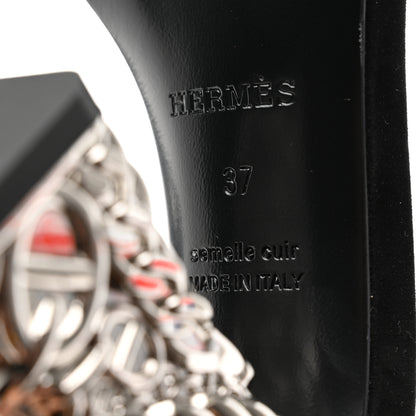 Hermes Suede Goatskin Glam 105 Sandals 37 Black 8 of 9