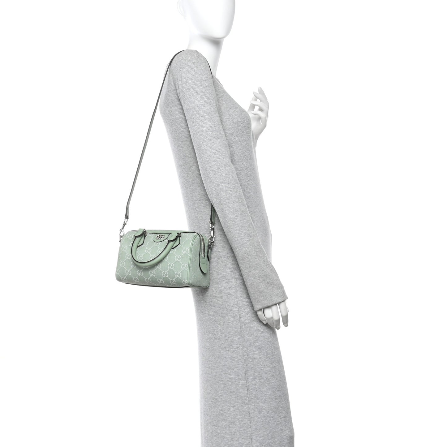 Denim GG Monogram Calfskin Mini Ophidia Top Handle Bag Pale Green