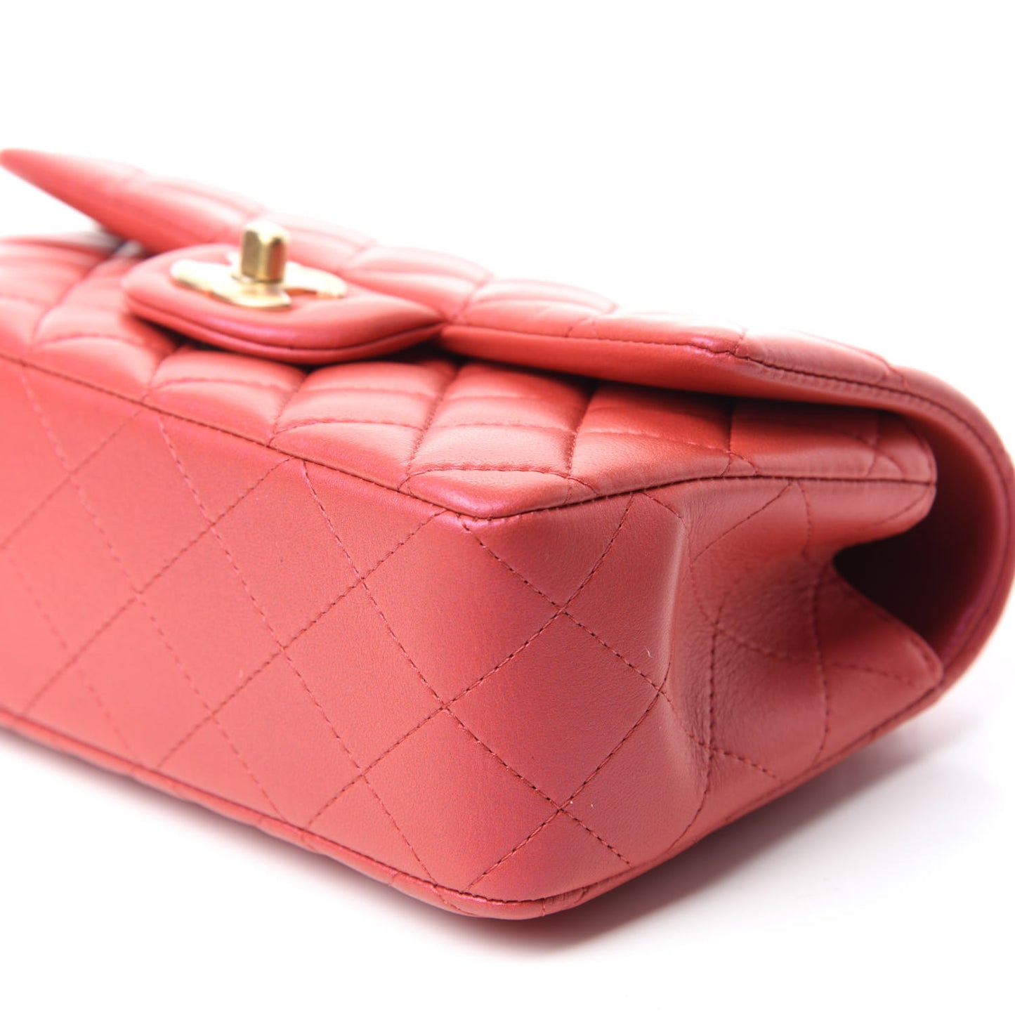 Iridescent Lambskin Quilted Mini Top Handle Rectangular Flap Red