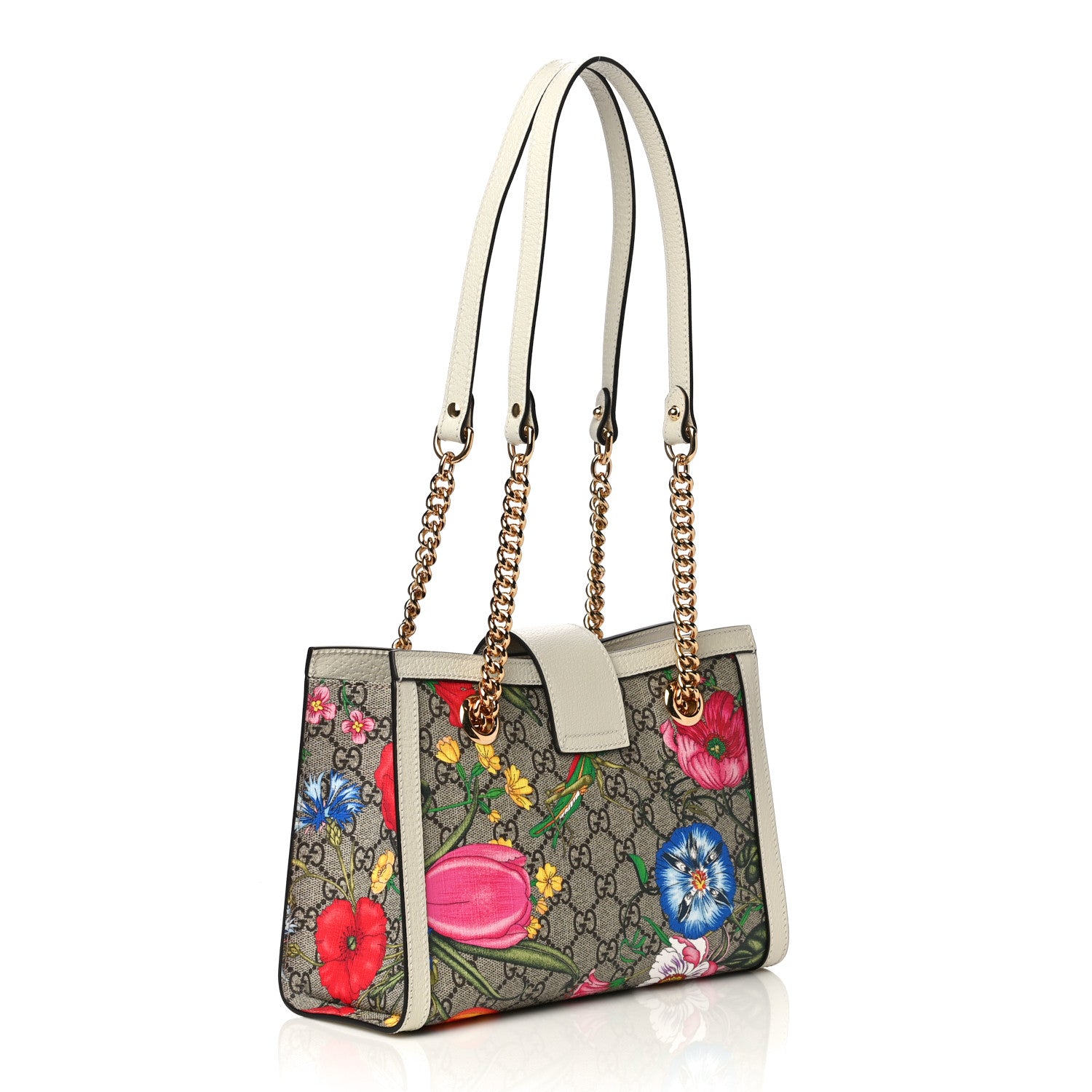 Gucci GG Supreme Monogram Flora Textured Calfskin Small Padlock Tote Beige Ebony Multicolor Mystic White 3 of 11