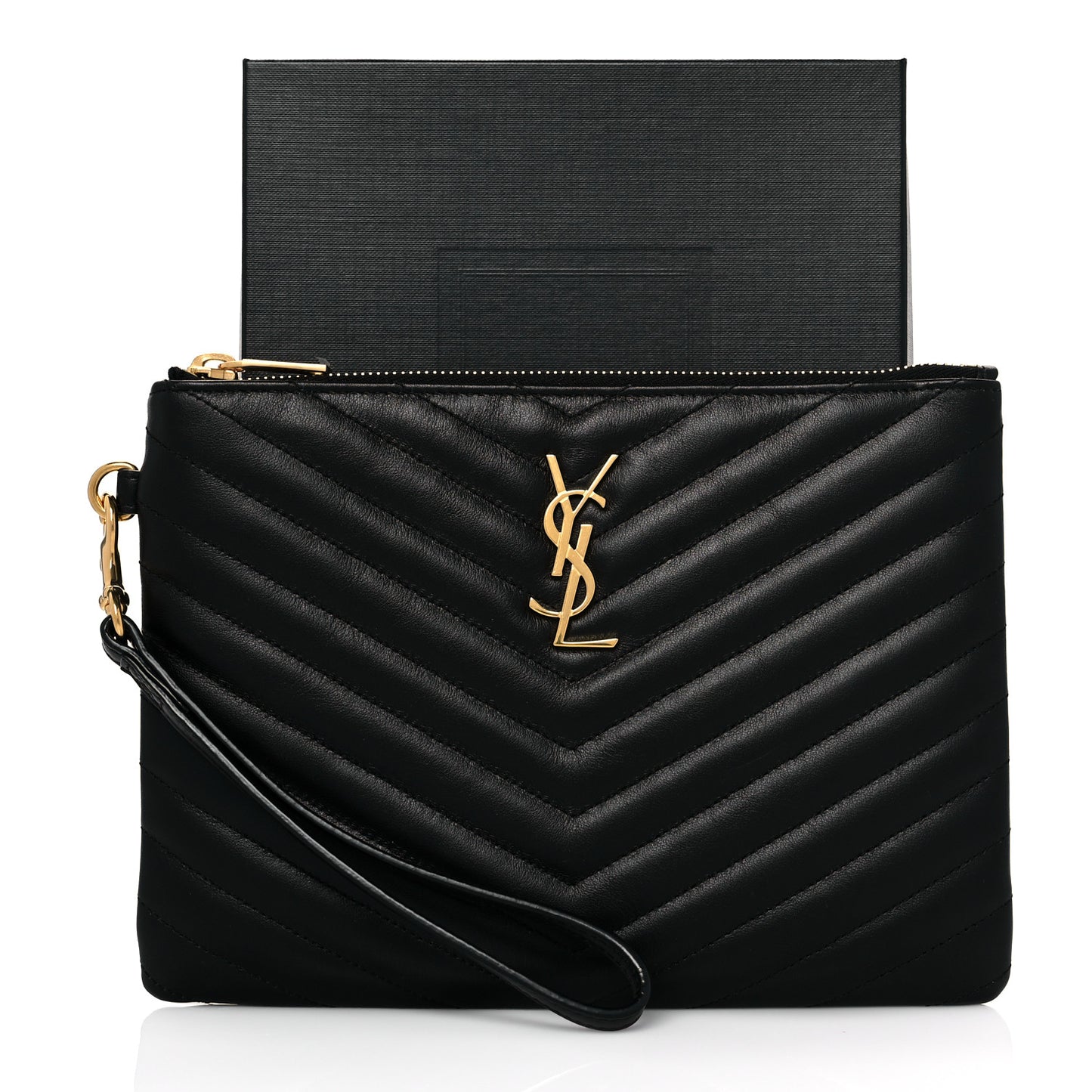 Calfskin Matelasse Chevron Monogram A5 Wristlet Black