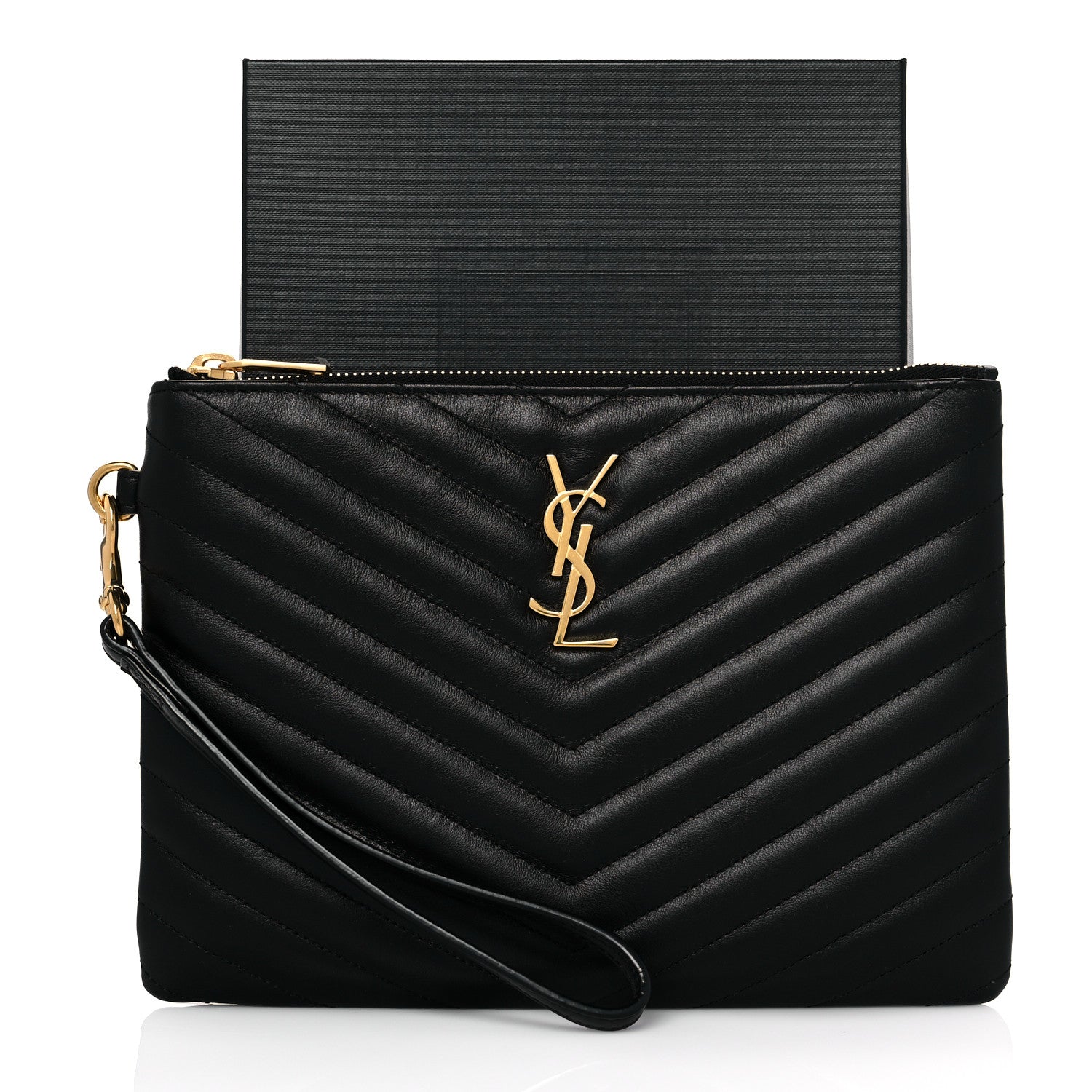 Saint Laurent Calfskin Matelasse Chevron Monogram A5 Wristlet Black 11 of 11