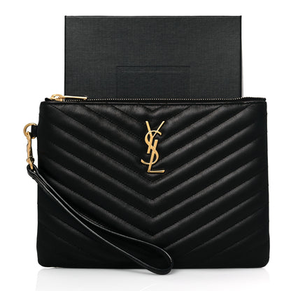 Saint Laurent Calfskin Matelasse Chevron Monogram A5 Wristlet Black 11 of 11