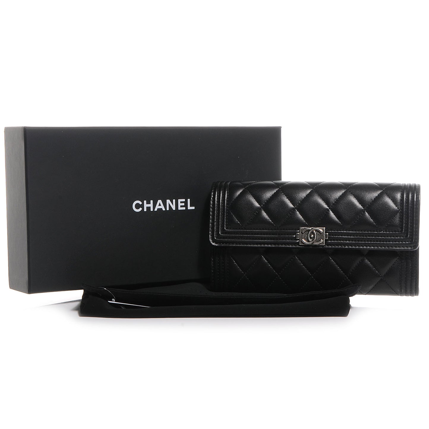 Lambskin Quilted Boy Flap Wallet Black
