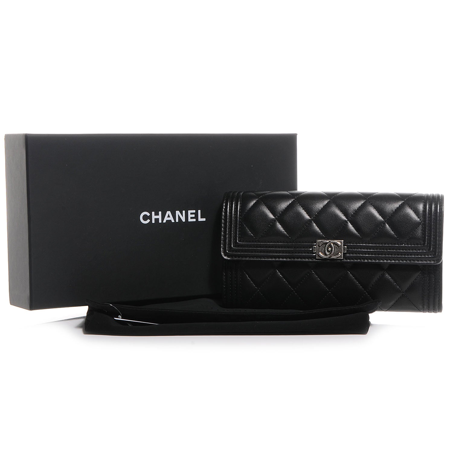 Chanel Lambskin Quilted Boy Flap Wallet Black 8 of 9