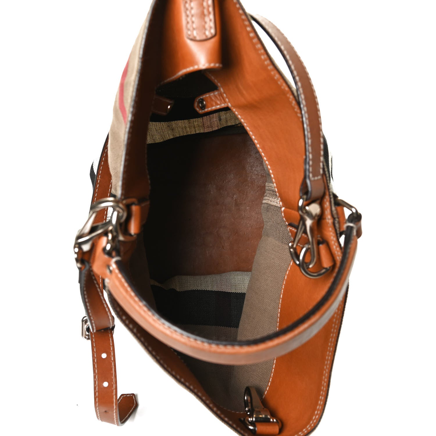 Burberry Canvas Mega Check Medium Ashby Hobo Saddle Brown 5 of 13