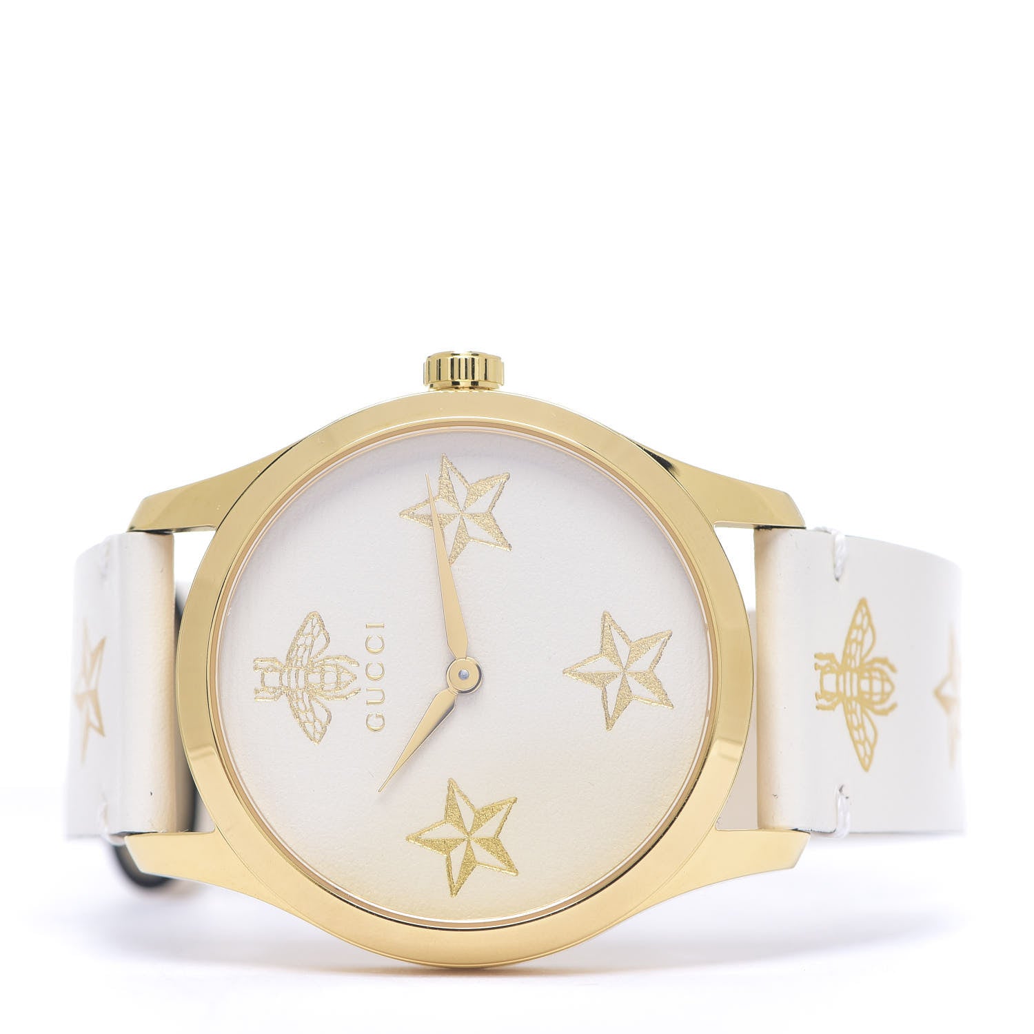 Gucci Stainless Steel Calfskin 38mm G-Timeless Bee Star Quartz Watch White 2 of 7