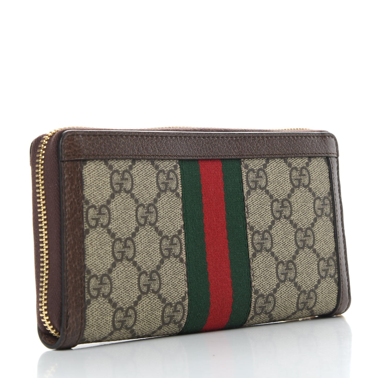 GG Supreme Monogram Web Ophidia Zip Around Wallet Brown