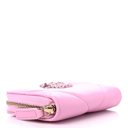 Chanel Lambskin Quilted Chanel 19 Zip Around Coin Purse Wallet Light Pink 4 of 9