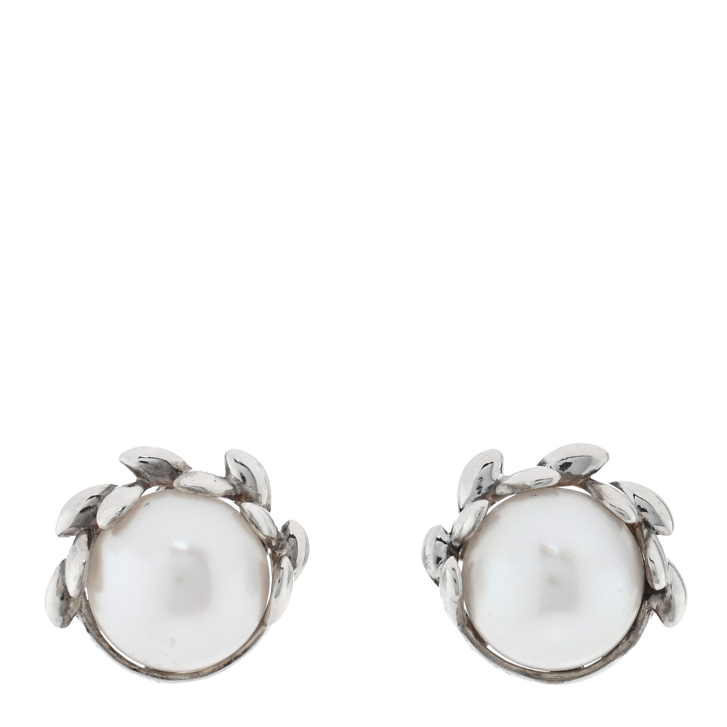 Tiffany Sterling Silver Pearl Paloma Picasso Olive Leaf Earrings 1 of 5
