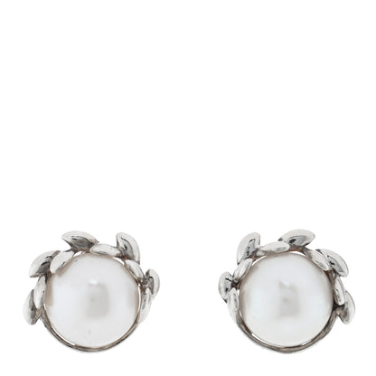 Tiffany Sterling Silver Pearl Paloma Picasso Olive Leaf Earrings 1 of 5