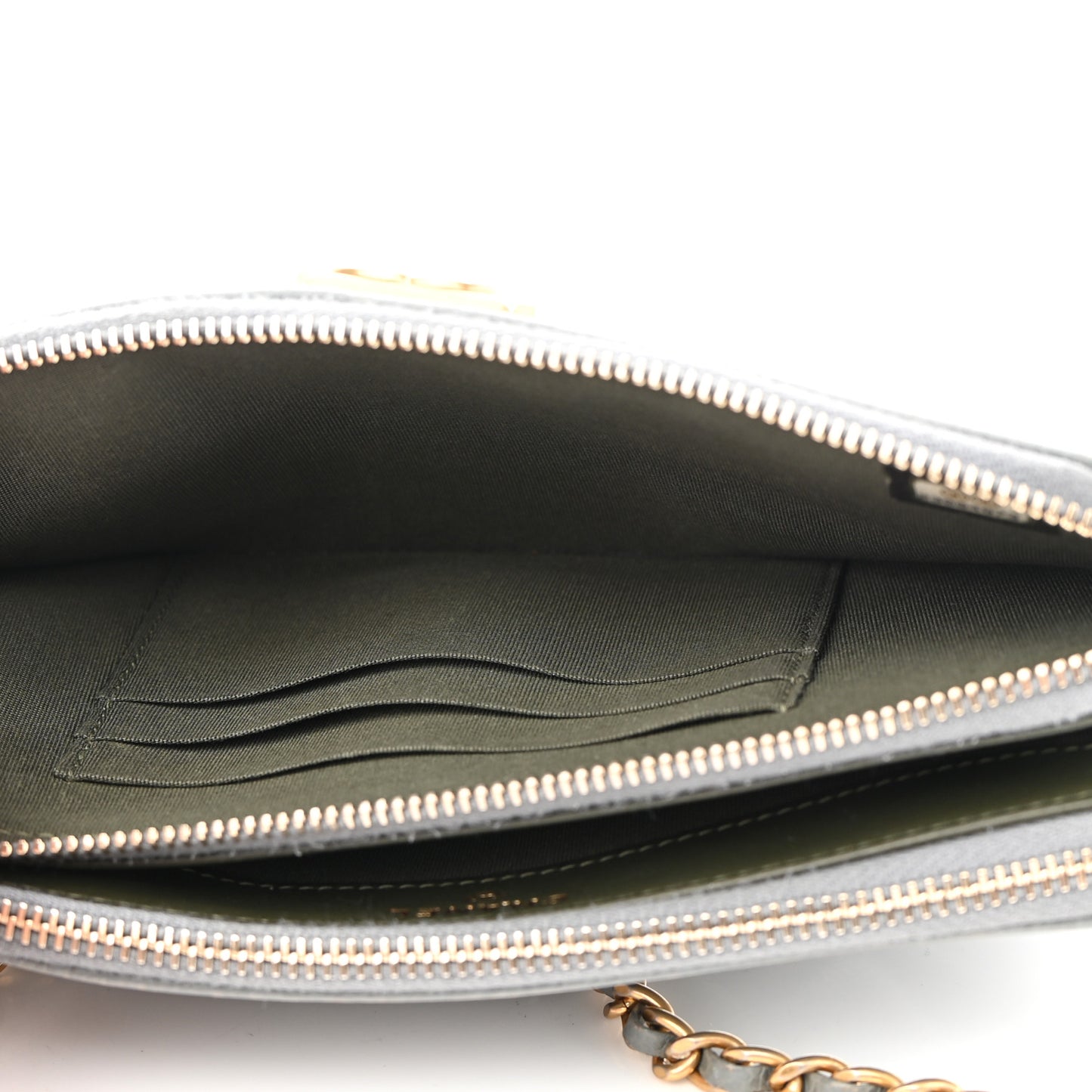 Caviar Quilted Small Boy Clutch With Chain Grey