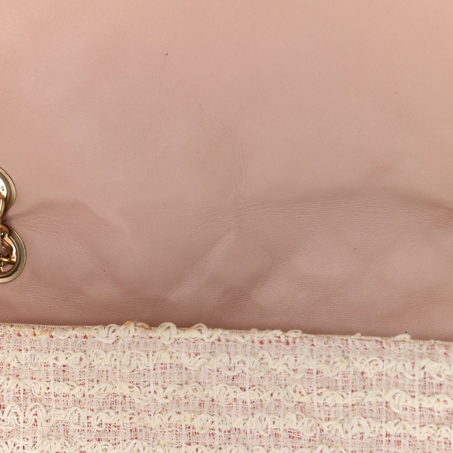 Tweed Quilted Medium Single Flap White Pink