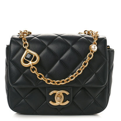 Chanel Lambskin Enamel Pearl Quilted Mini Charm Me Square Flap Black 1 of 9