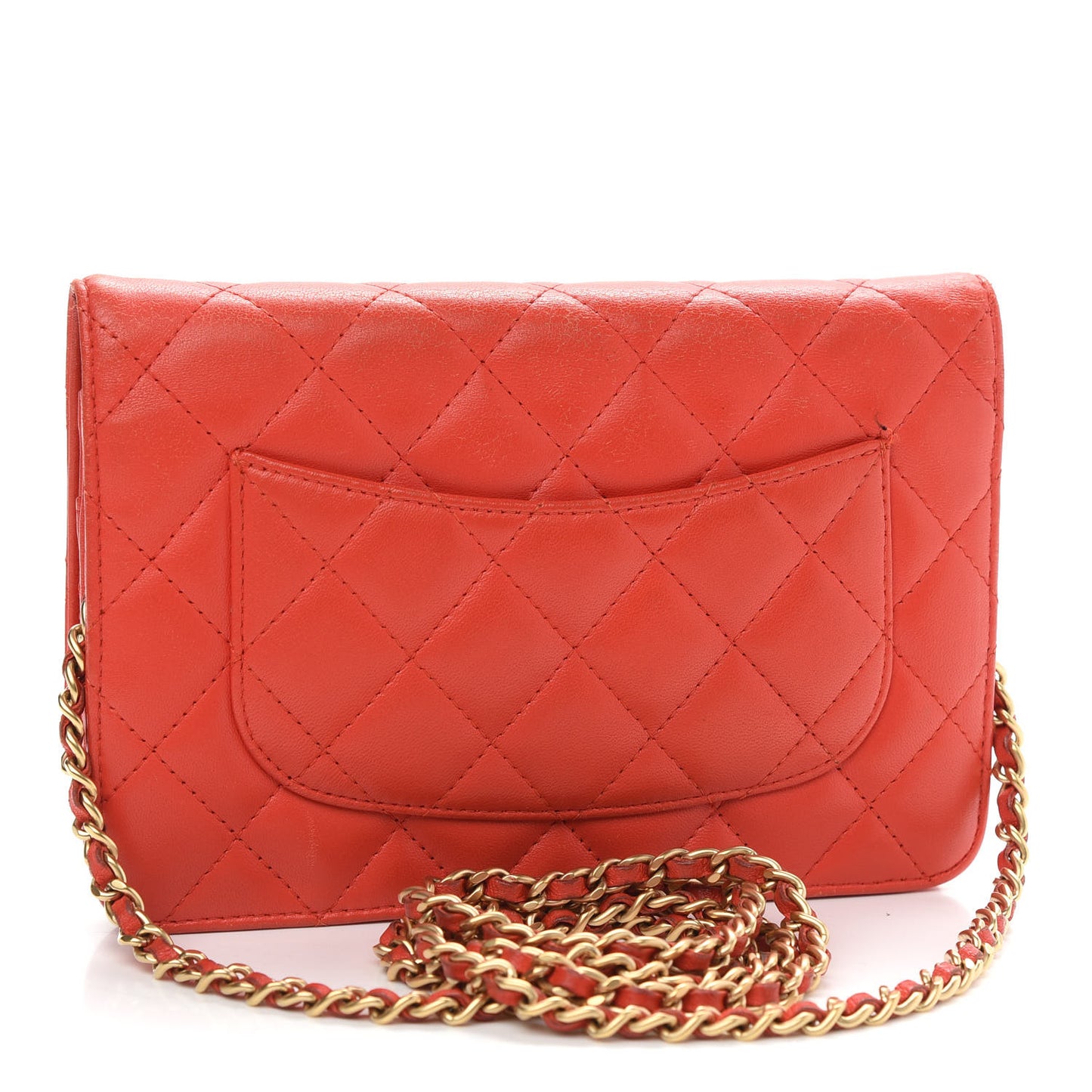 Lambskin Quilted Wallet On Chain WOC Red