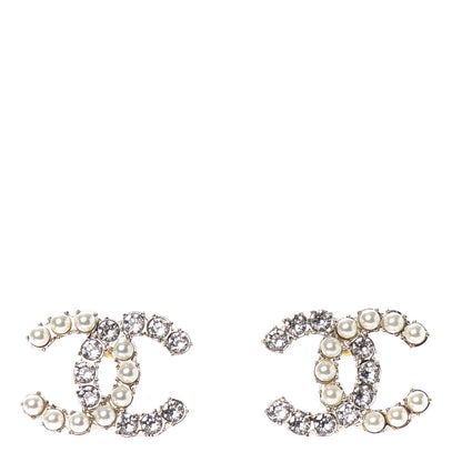 Chanel Crystal Pearl CC Dazzling Domino Earrings Gold 1 of 4