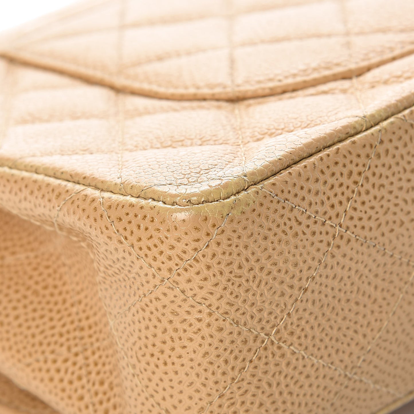 Caviar Quilted Medium Double Flap Beige