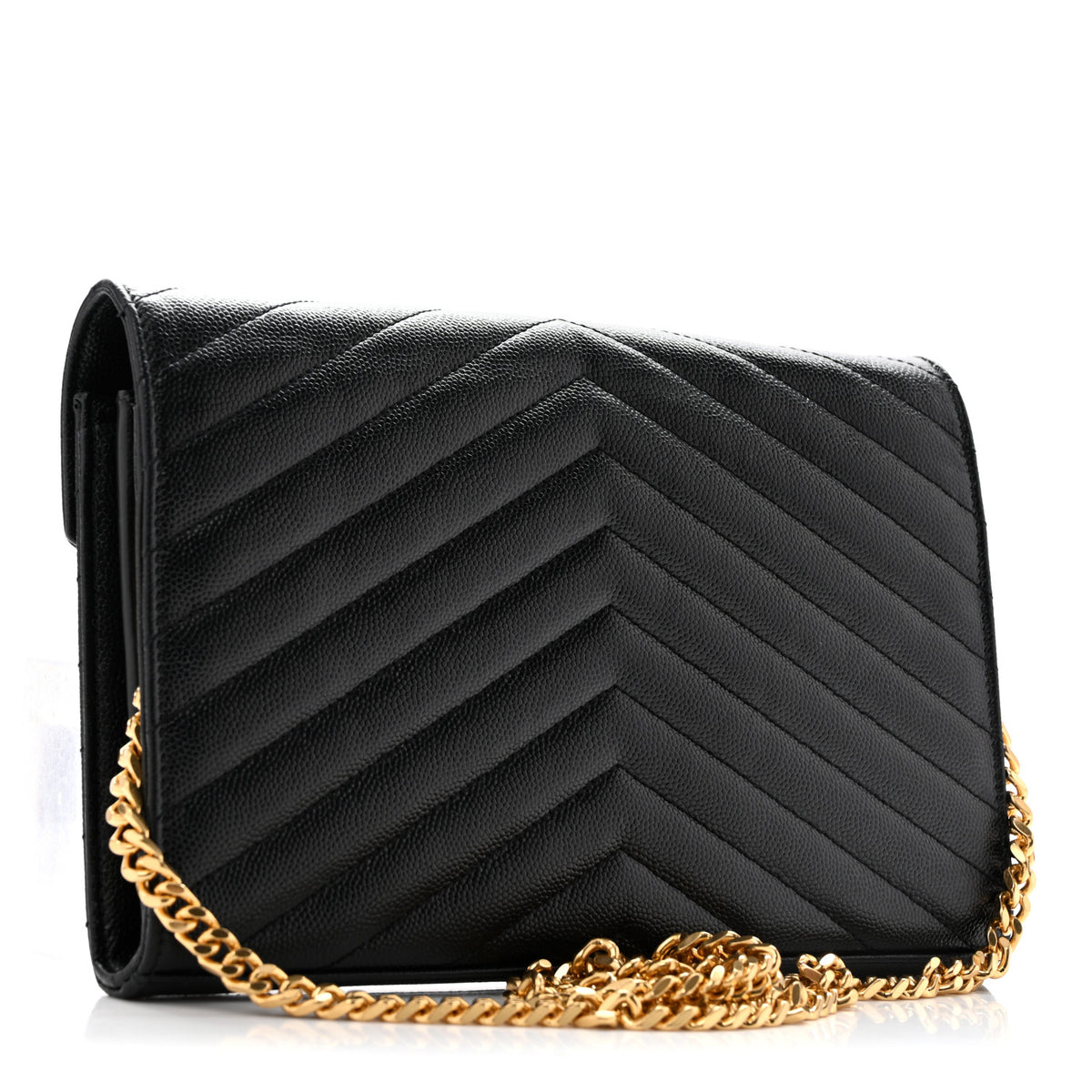 Grain De Poudre Matelasse Chevron Monogram Chain Wallet Black
