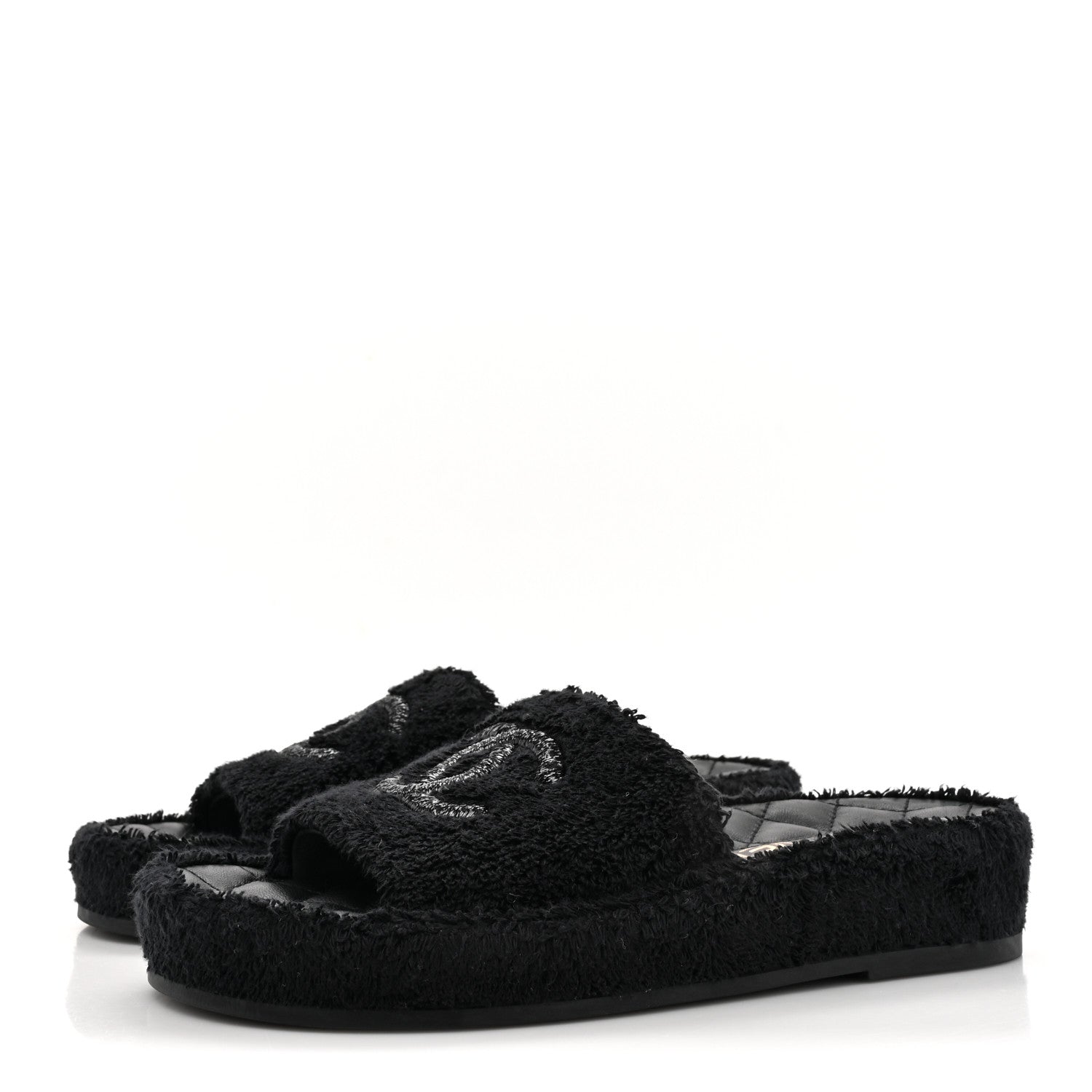 CHANEL ブラック ミュール 36 Chanel Terry Cloth Lambskin CC Sandals 36 Black 1620142 – FASHIONPHILE