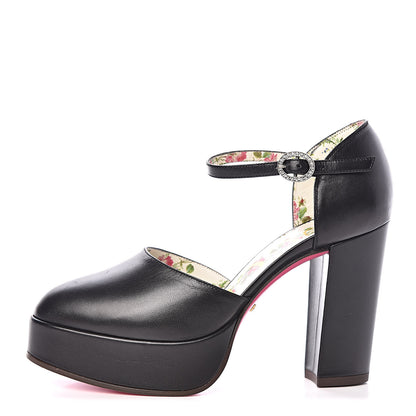 Gucci Malaga Kid Embellished Agon Ankle Strap Platform Pumps 34.5 Black 1 of 10