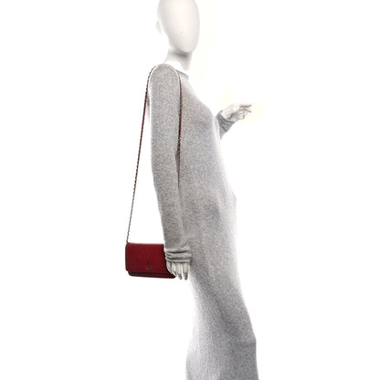 Chanel Lambskin Camellia Embossed Wallet on Chain WOC Red 2 of 14