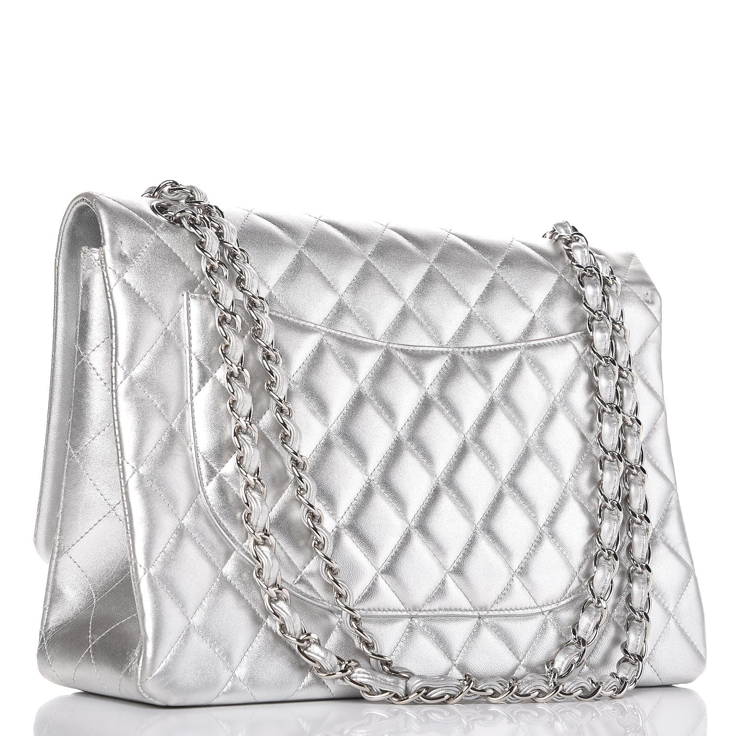 Chanel Metallic Lambskin Quilted Maxi Single Flap Silver 4 of 11