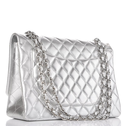 Chanel Metallic Lambskin Quilted Maxi Single Flap Silver 4 of 11