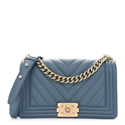Chanel Caviar Chevron Quilted Medium Boy Flap Blue 1 of 11