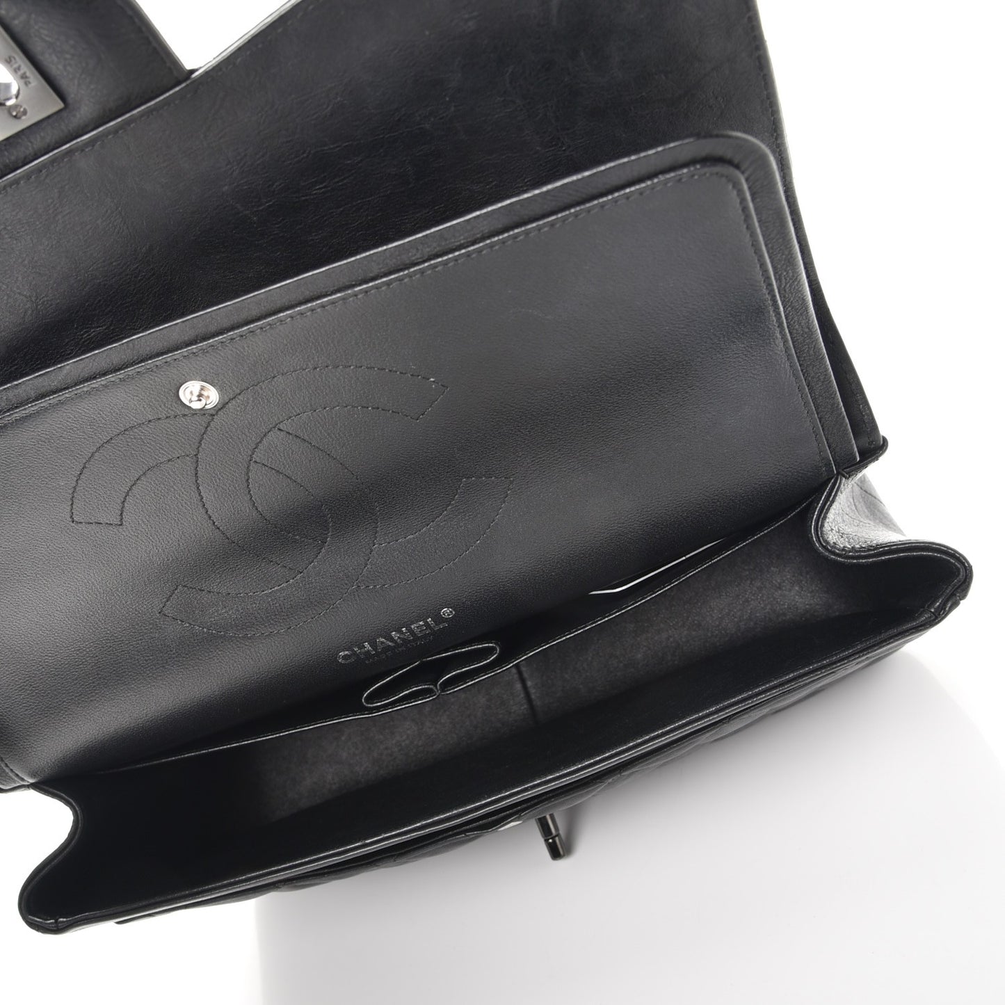 Crumpled Calfskin Quilted Jumbo Double Flap So Black