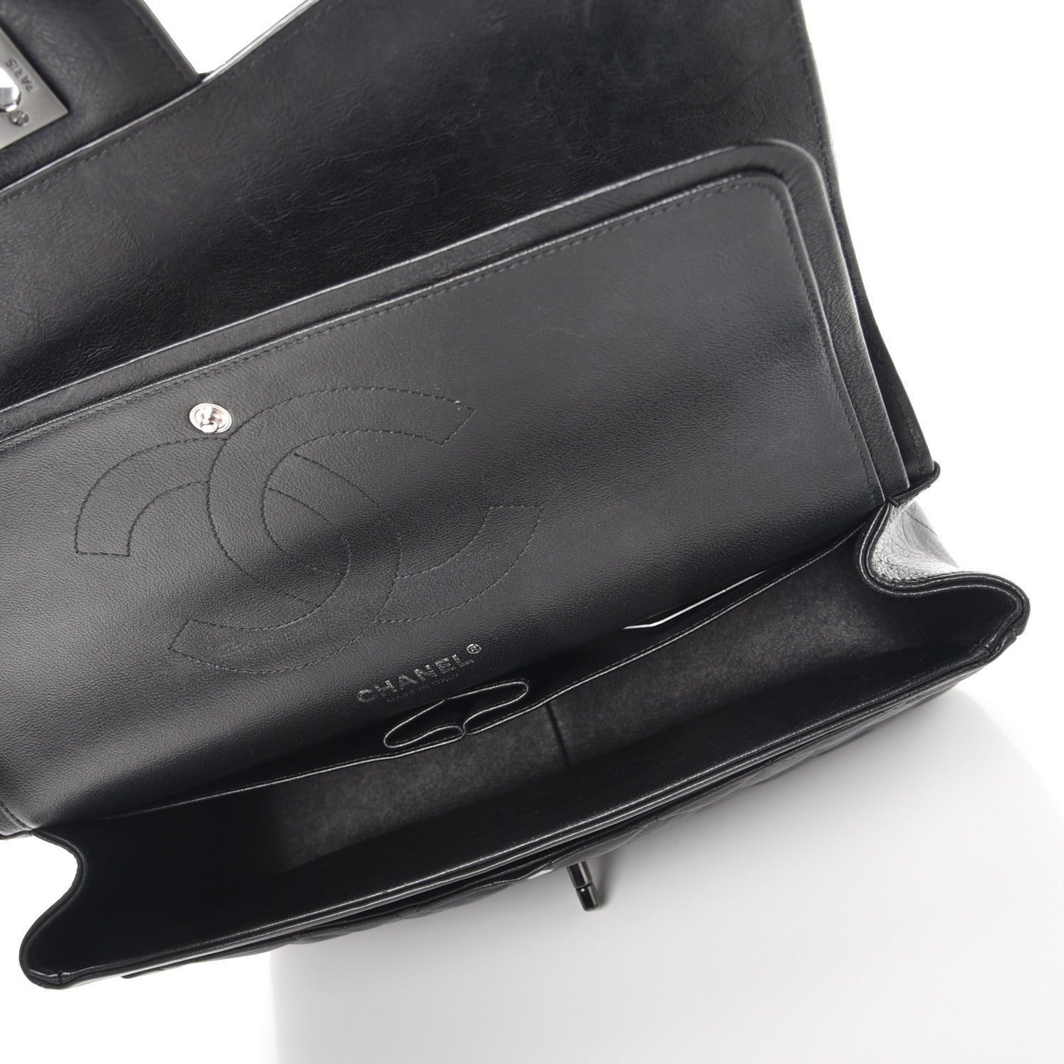 Chanel Crumpled Calfskin Quilted Jumbo Double Flap So Black 6 of 11