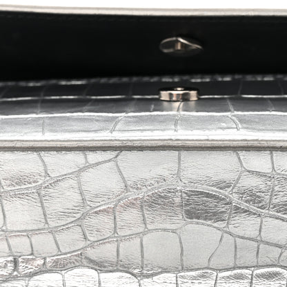 Balenciaga Metallic Extra Supple Calfskin Crocodile Embossed Gossip Wallet On Chain Silver 16 of 16
