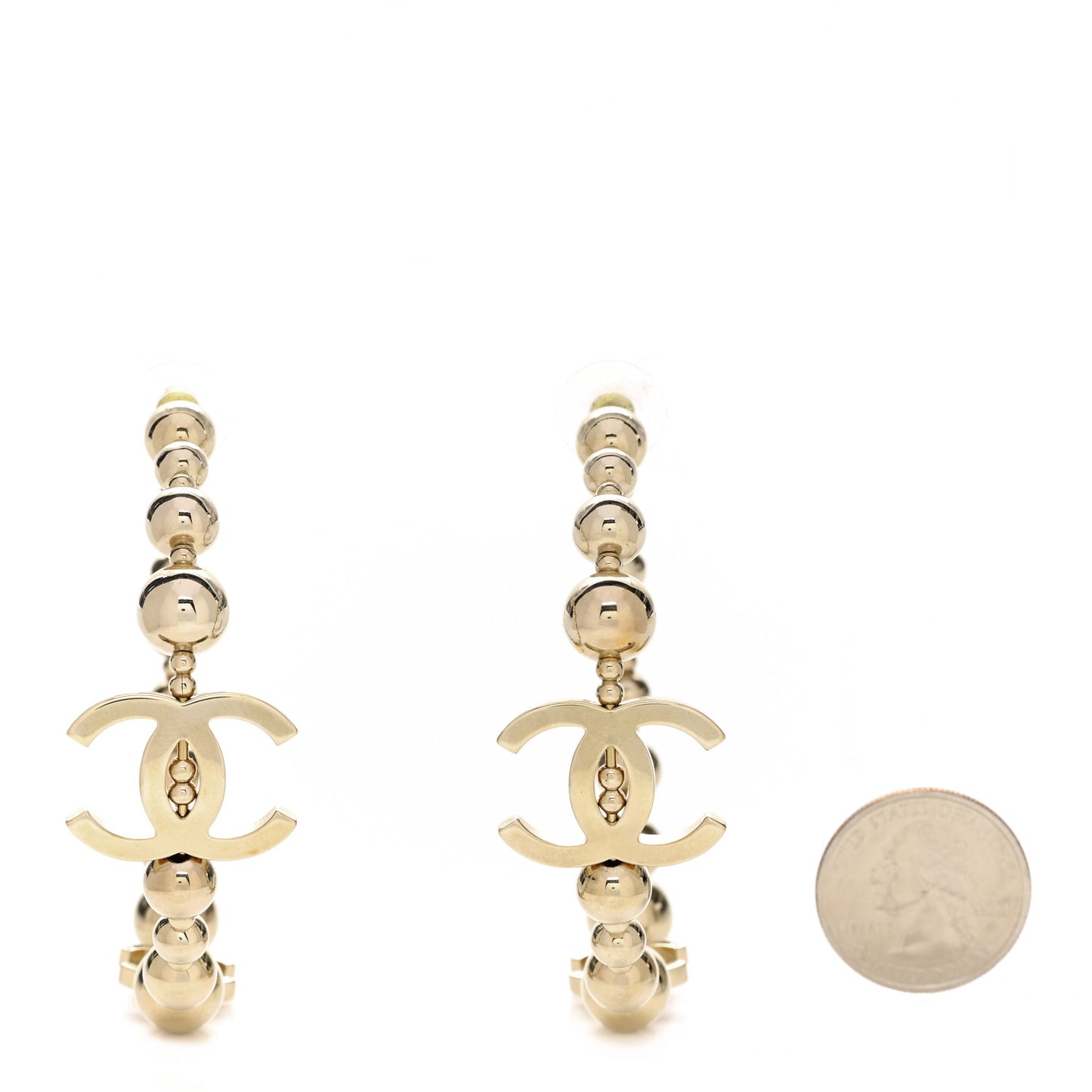 Metal Bead CC Hoop Earrings Gold