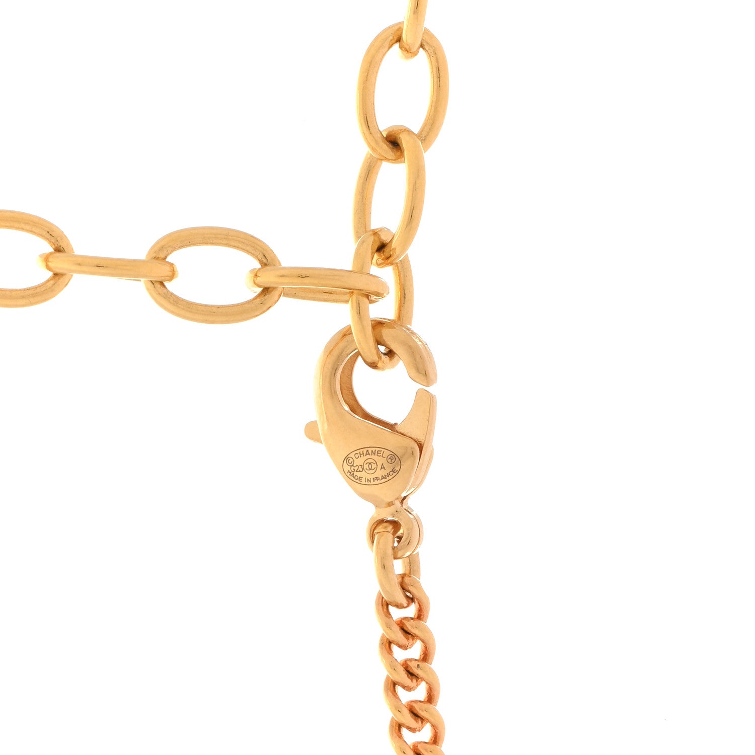 Chanel Crystal Pearl CC Africa Pendant Necklace Gold White 1873713