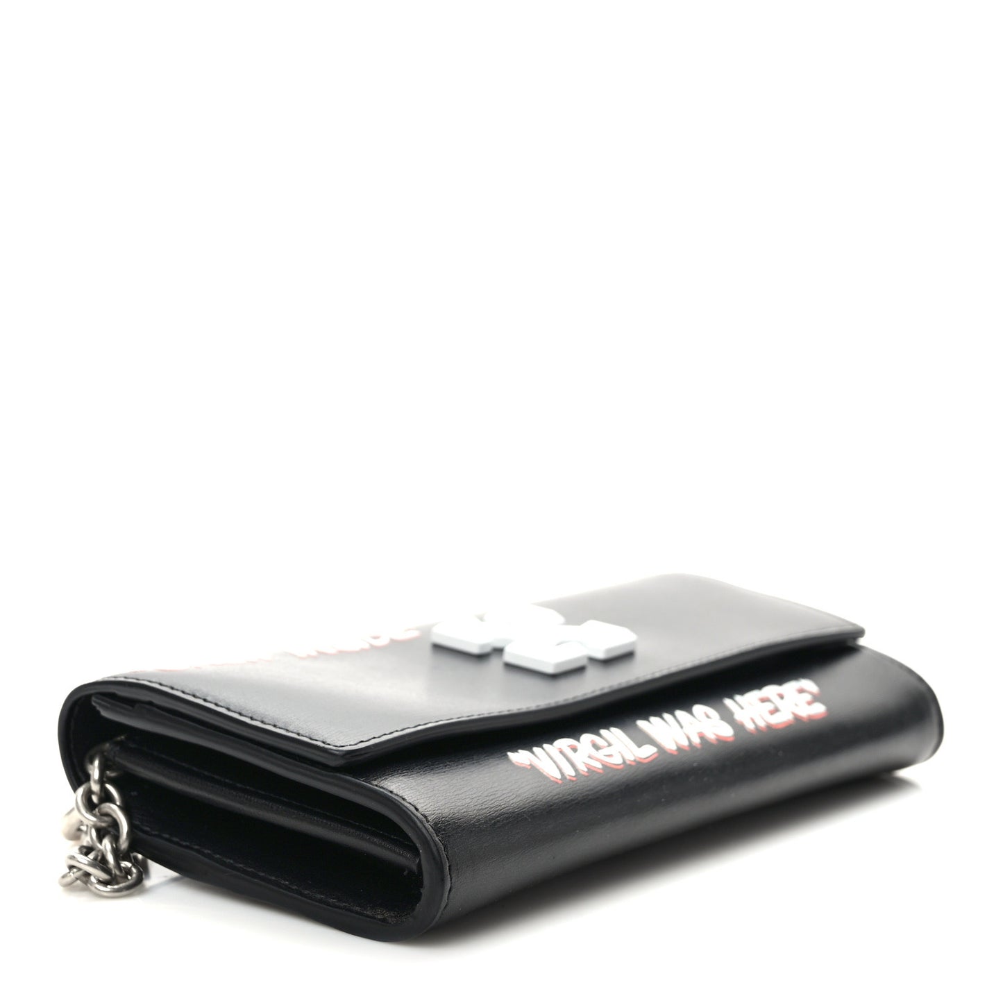 Calfskin Jitney Logo Flap Wallet On Chain Black