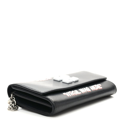Off-White Calfskin Jitney Logo Flap Wallet On Chain Black 4 of 9