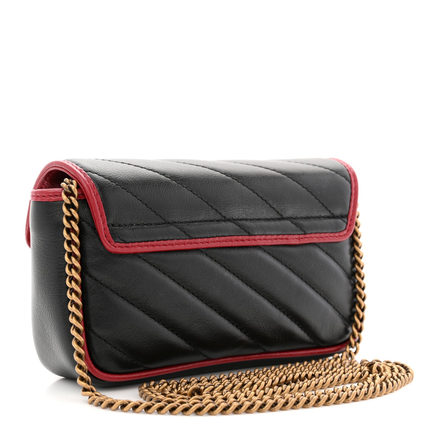 Gucci Vintage Effect Calfskin Matelasse Diagonal Super Mini Torchon GG Marmont Shoulder Bag Black Romantic Cherry 3 of 10