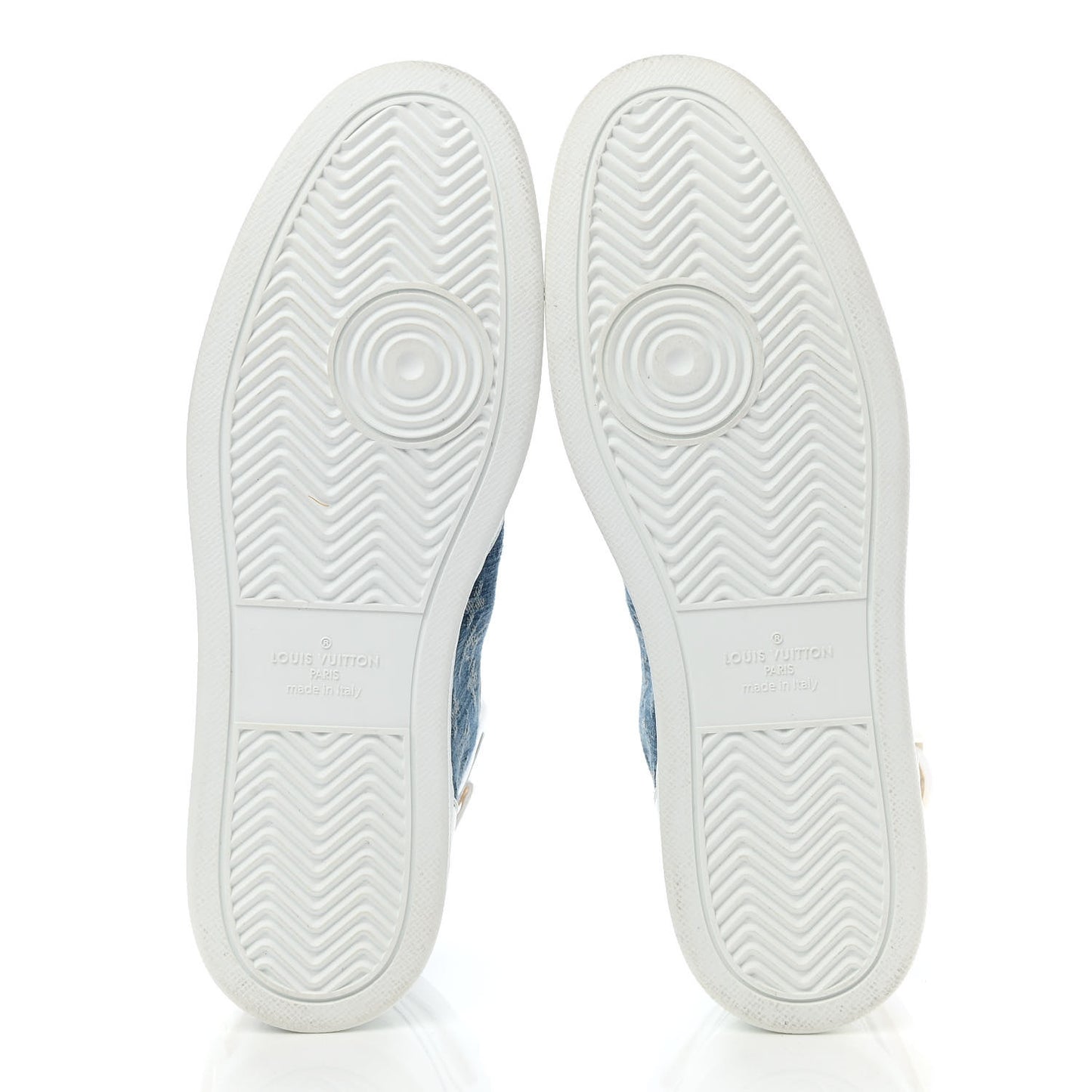Calfskin Monogram Denim Rivoli High Top Sneakers 10 White