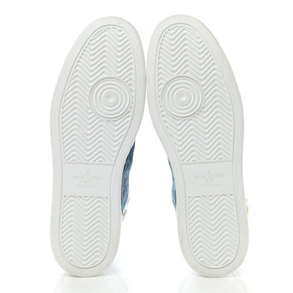 Louis Vuitton Calfskin Monogram Denim Rivoli High Top Sneakers 10 White 5 of 13