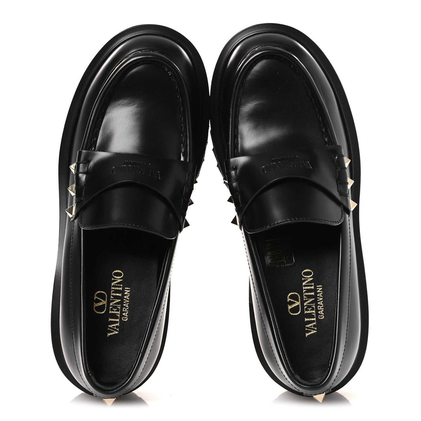 Calfskin Rockstud Loafers 35 Black