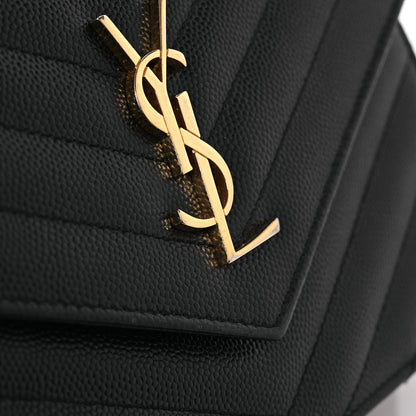 Saint Laurent Grain De Poudre Matelasse Chevron Monogram Envelope Chain Wallet Black 13 of 14