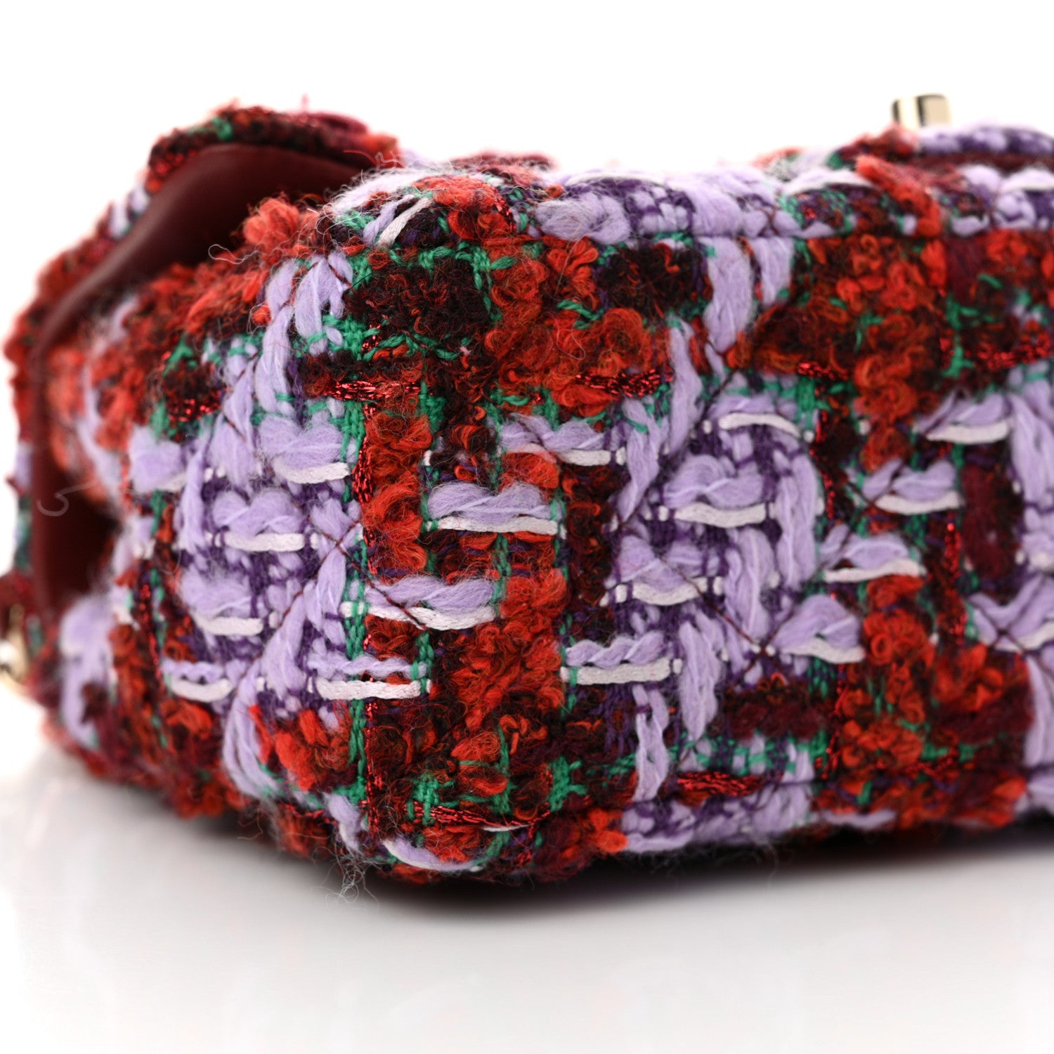 Chanel Tweed Quilted Mini Rectangular Flap Red Purple Green 9 of 13