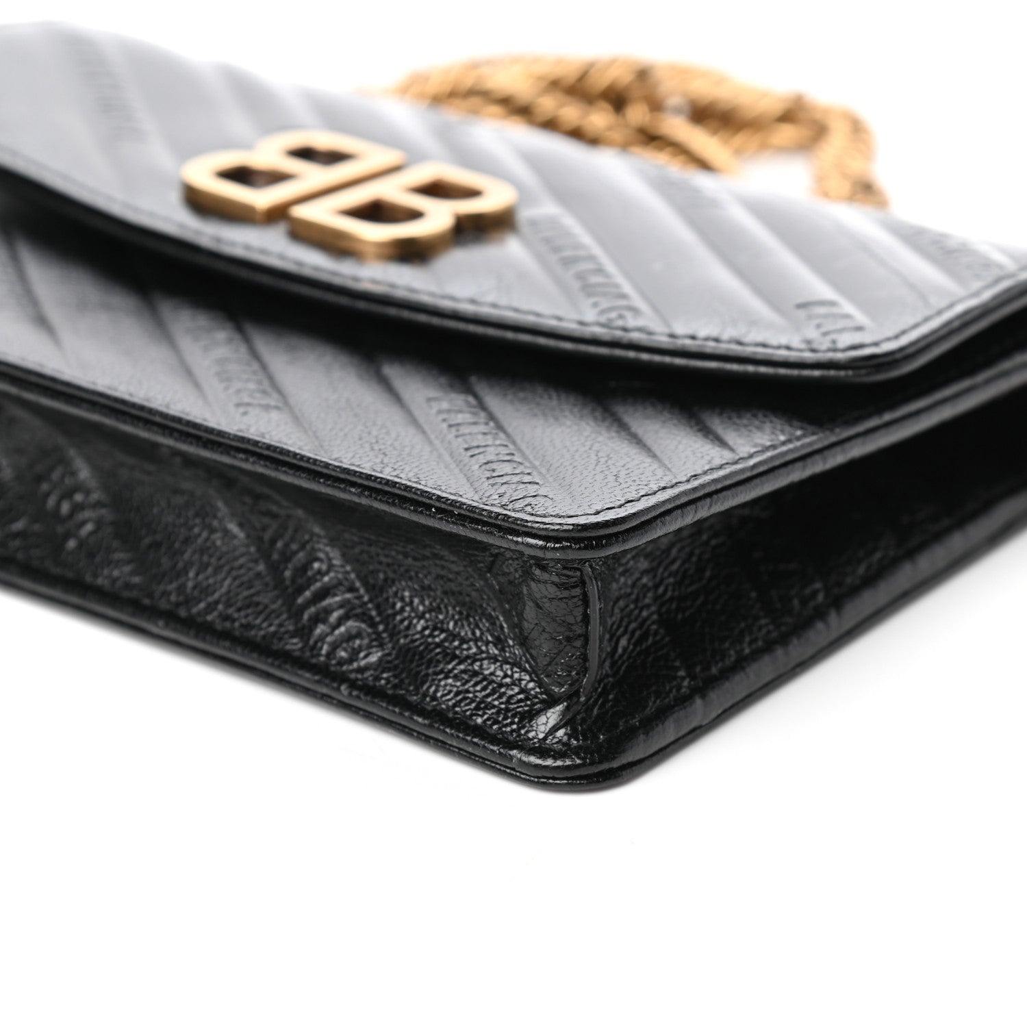 Balenciaga Shiny Goatskin Logo Embossed BB Wallet On Chain Black 8 of 8