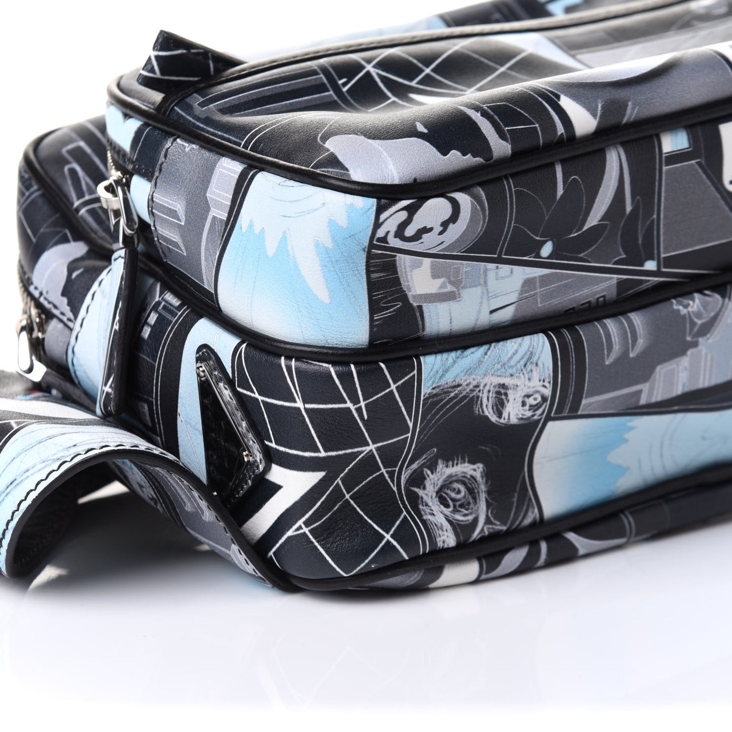 X JAMES JEAN Calfskin Comic Print Messenger Bag Black