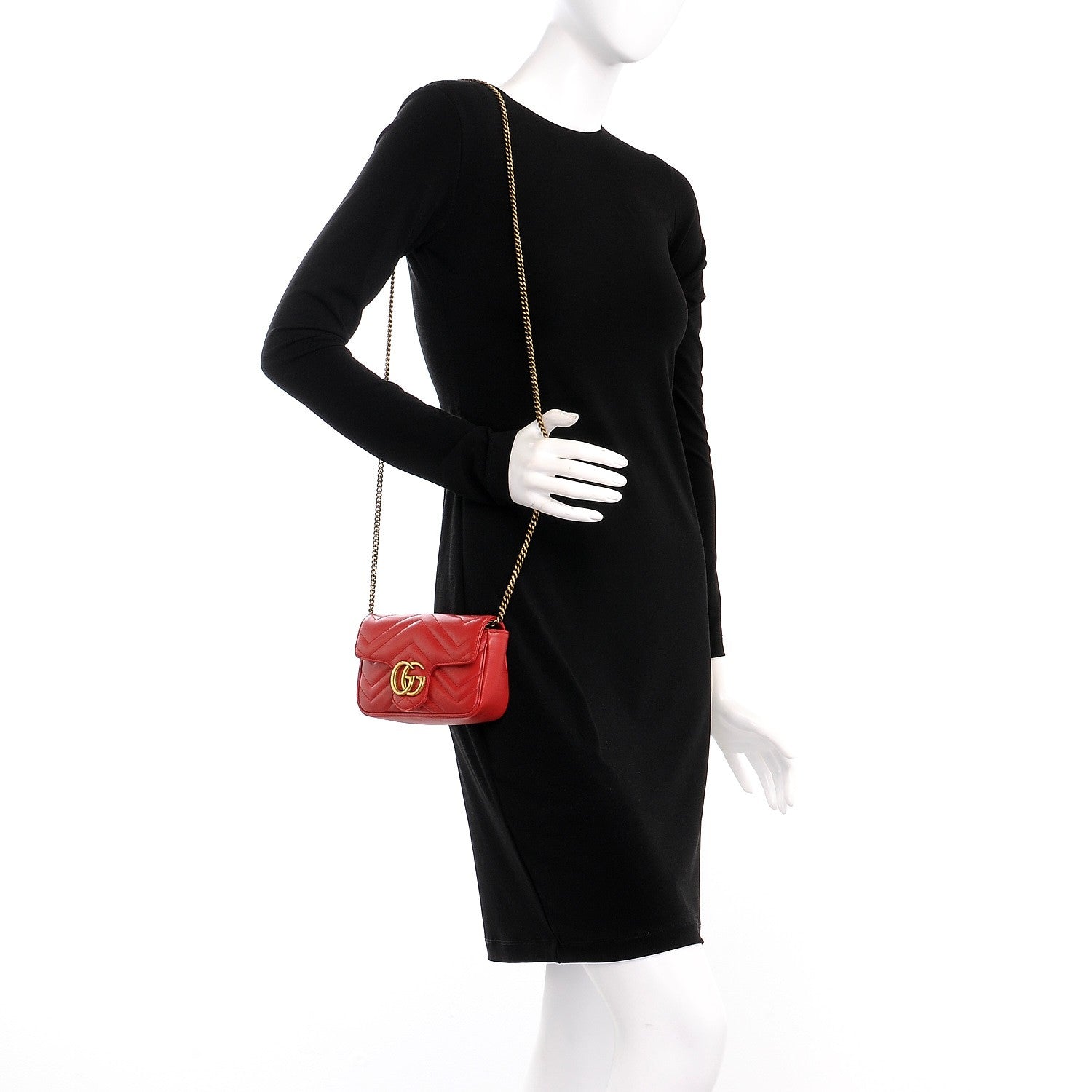 Gucci Calfskin Matelasse Super Mini GG Marmont Shoulder Bag Hibiscus Red 2 of 8