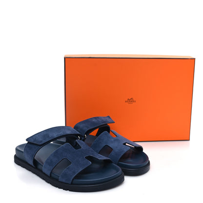 Hermes Suede Goatskin Womens Chypre Sandals 37.5 Bleu Celeste 9 of 9
